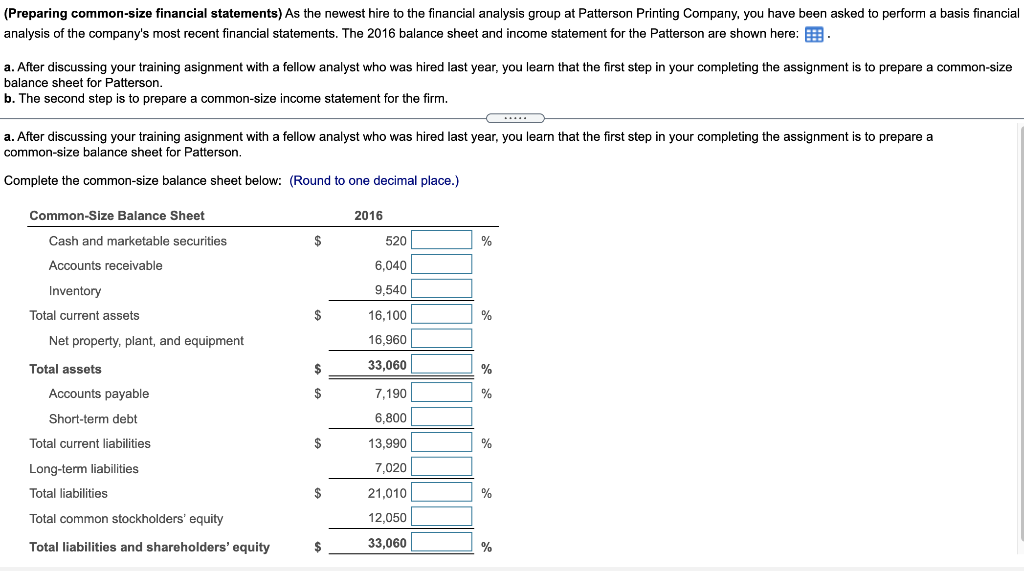 Solved (Preparing Common-size Financial Statements) As The | Chegg.com