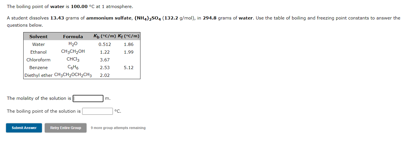 Solved The boiling point of water is 100.00∘C at 1