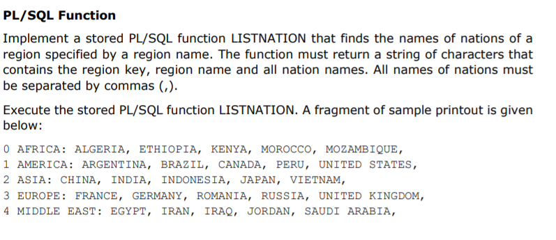 PL/SQL Function Implement a stored PL/SQL function | Chegg.com