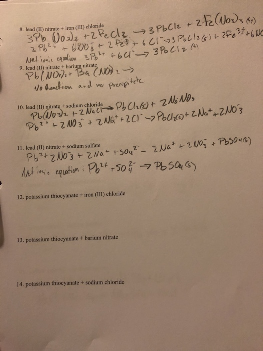 Solved 8. lead (II) nitrate + iron (III) chloride 9. lead