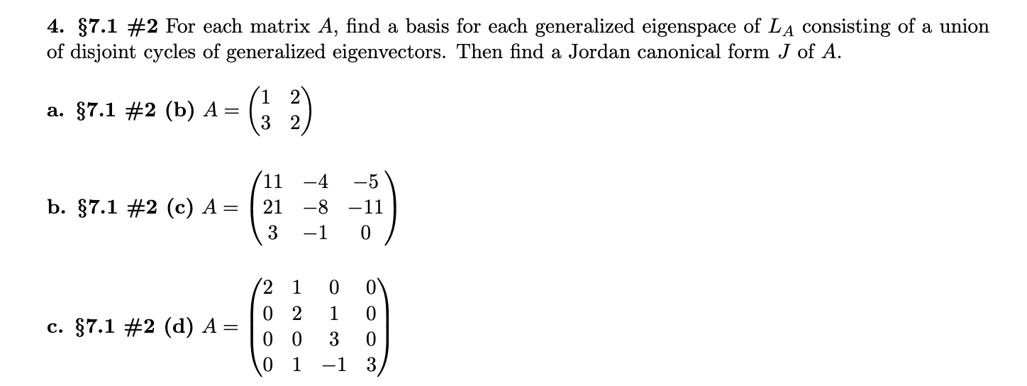 Solved 4. §7.1 \#2 For each matrix A, find a basis for each | Chegg.com
