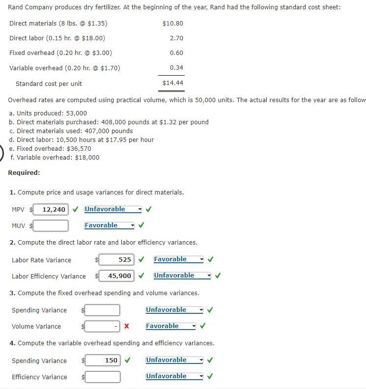 Solved Rand Company Produces Dry Fertilizer At The Chegg