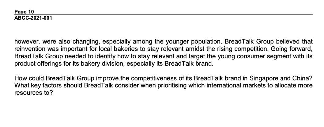 Read the case to identify the issues facing BreadTalk | Chegg.com