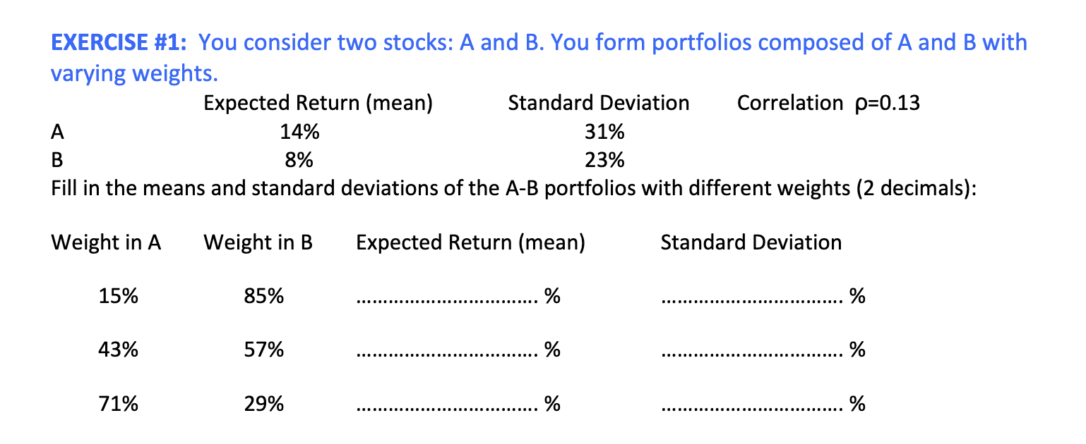 Solved EXERCISE #1: You Consider Two Stocks: A And B. You | Chegg.com