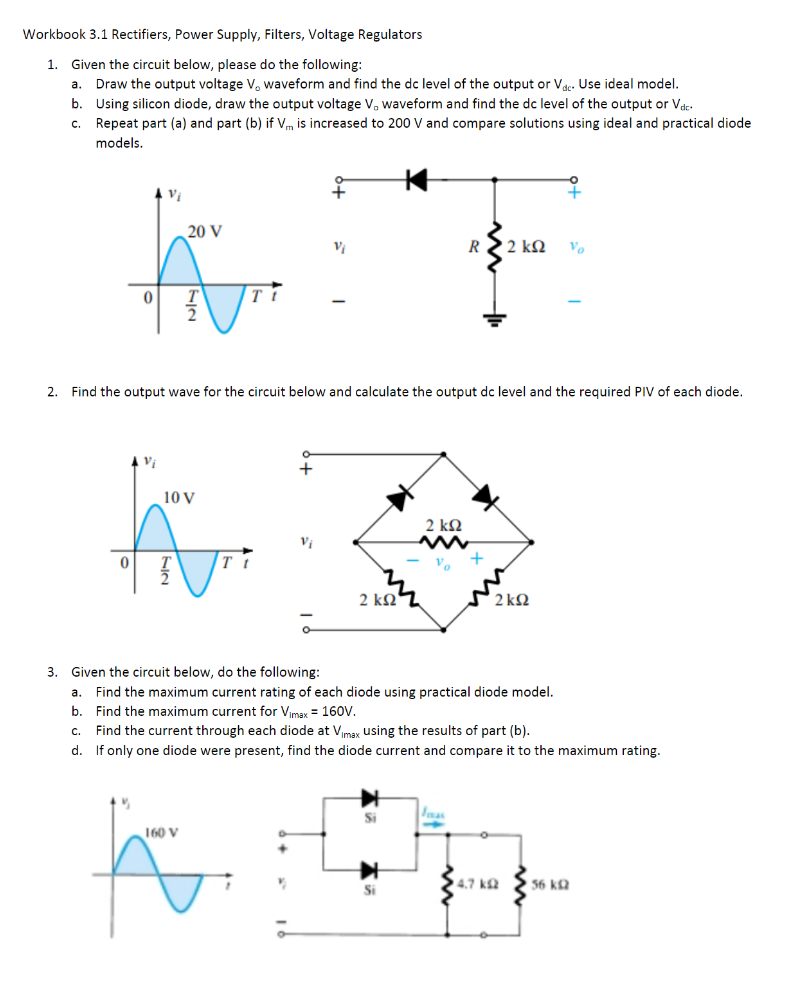 Solved Workbook 3.1 Rectifiers, Power Supply, Filters,