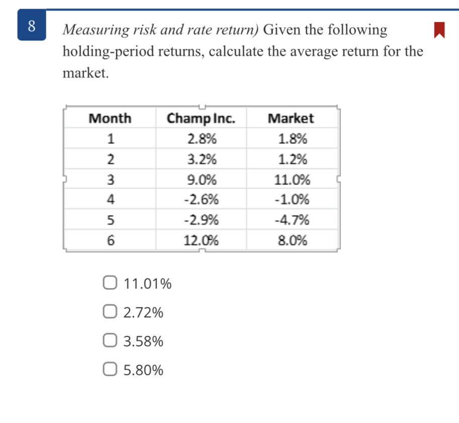 Solved Measuring Risk And Rate Return) Given The Following | Chegg.com