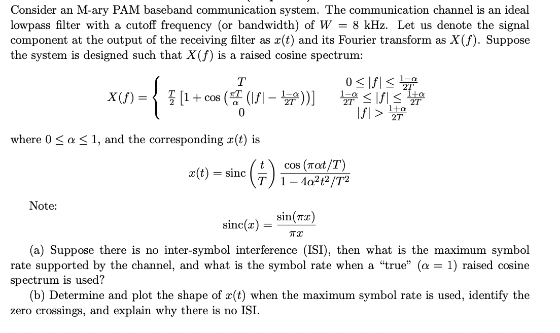 Solved Consider An M Ary Pam Baseband Communication System