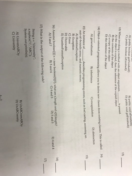 Solved A) public boolean getFinished0 C) public boolean | Chegg.com