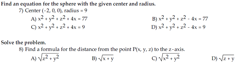 Find An Equation For The Sphere With The Given Center Chegg Com