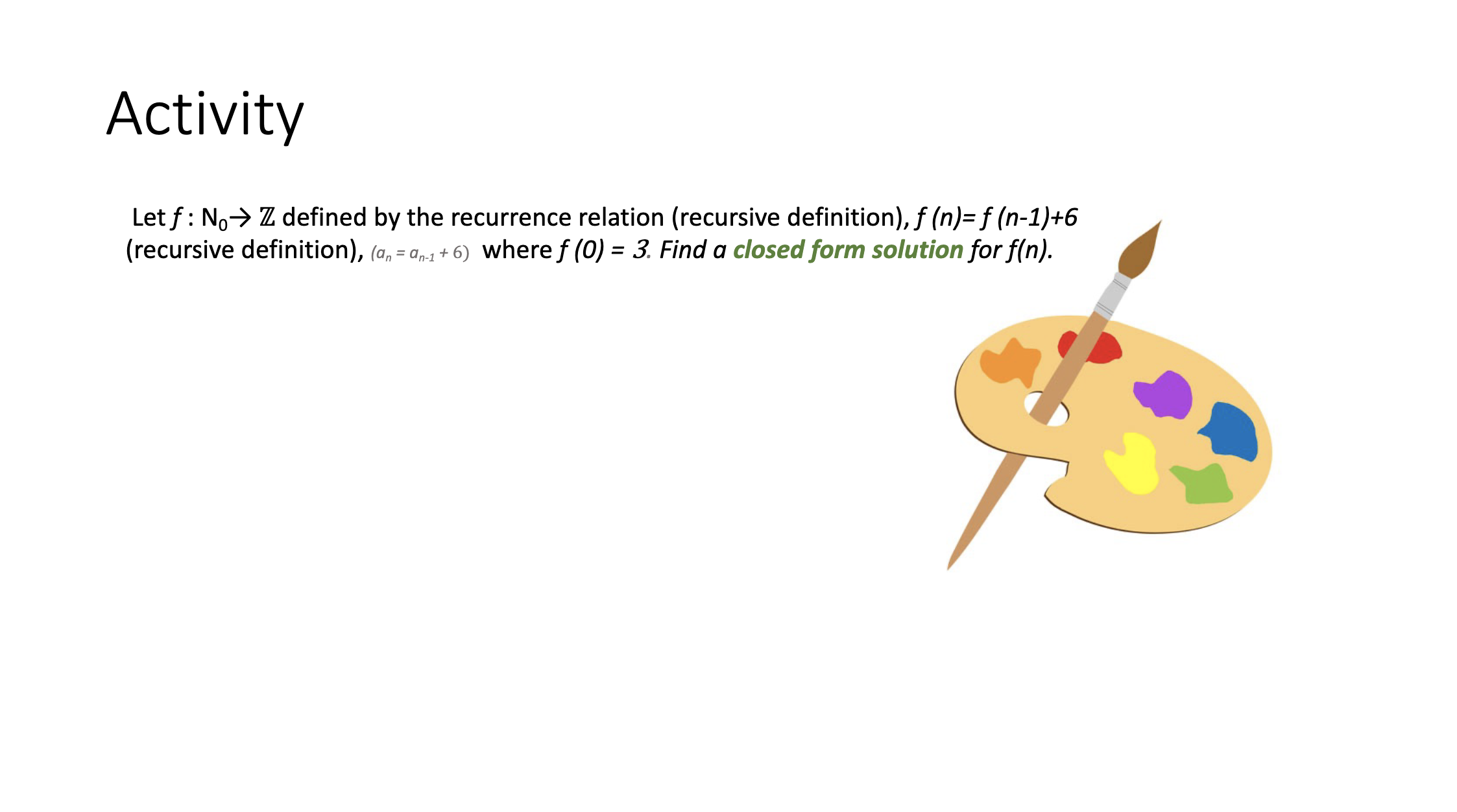 Solved Let f:N0→Z defined by the recurrence relation | Chegg.com