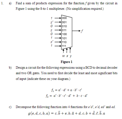 Solved 1. a) Find a sum of products expression for the | Chegg.com