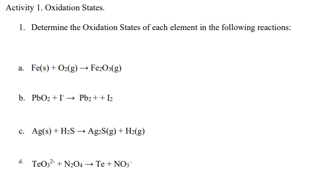 Solved Activity 1. Oxidation States. 1. Determine The | Chegg.com