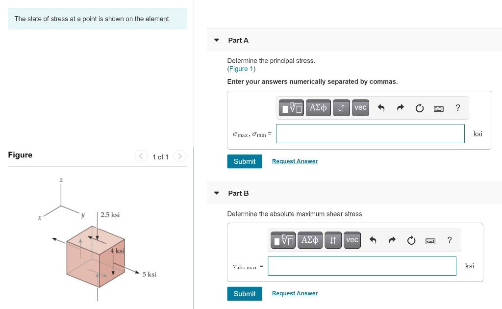 Solved The state of stress at a point is shown on the | Chegg.com