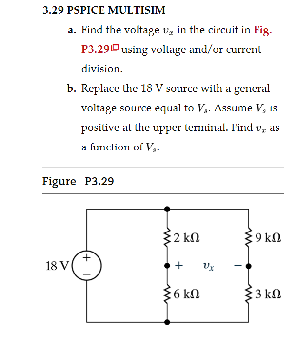 Solved 3.29 PSPICE MULTISIM A. Find The Voltage Vx In The | Chegg.com