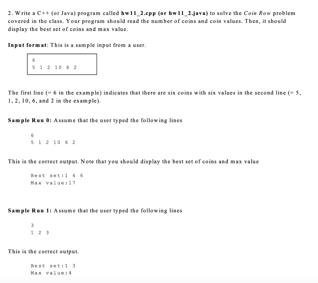 Solved 2 Write A C or Java Program Called Hw11 2 cpp Chegg