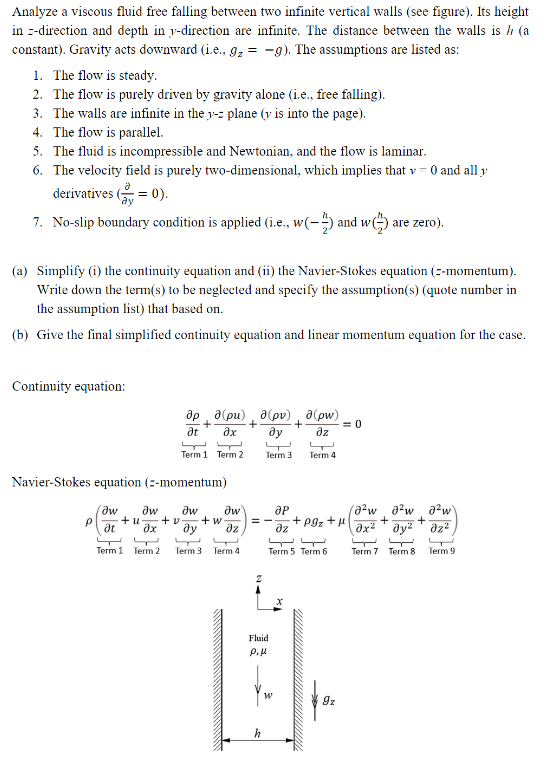 Solved Analyze a viscous fluid free falling between two | Chegg.com