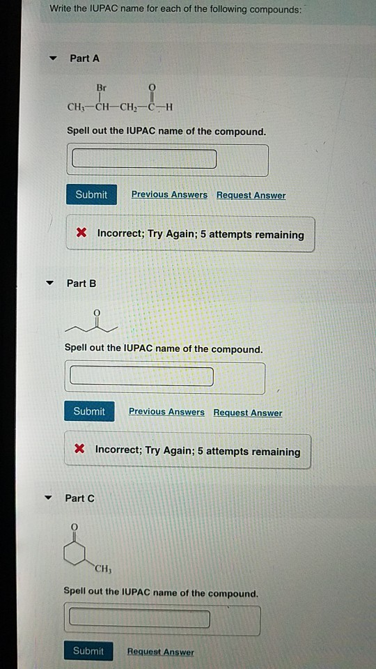 Solved Write The Iupac Name For Each Of The Following 0104