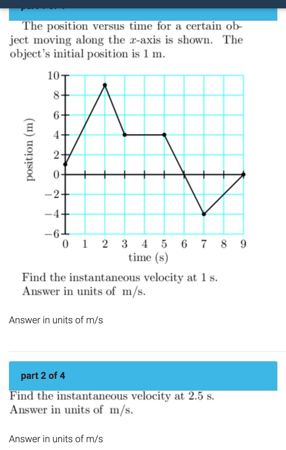 Solved The position versus time for a certain object moving | Chegg.com