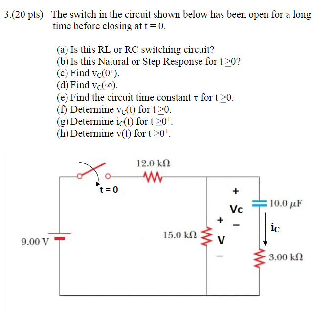 Solved The switch in the circuit shown below has been open | Chegg.com