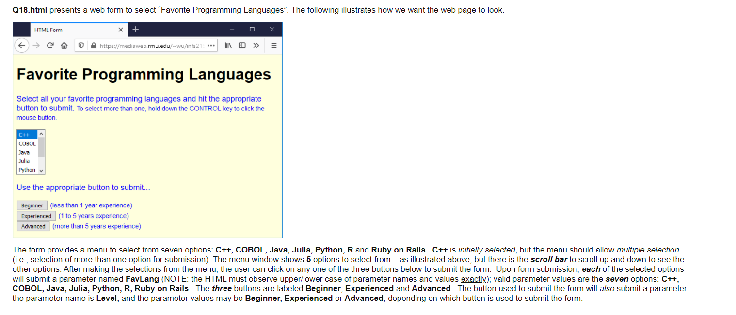 Solved Q18.html presents a web form to select 