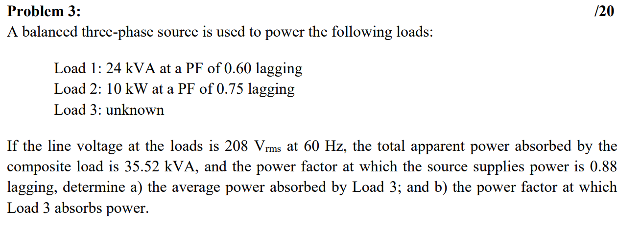 Solved /20 Problem 3: A balanced three-phase source is used | Chegg.com