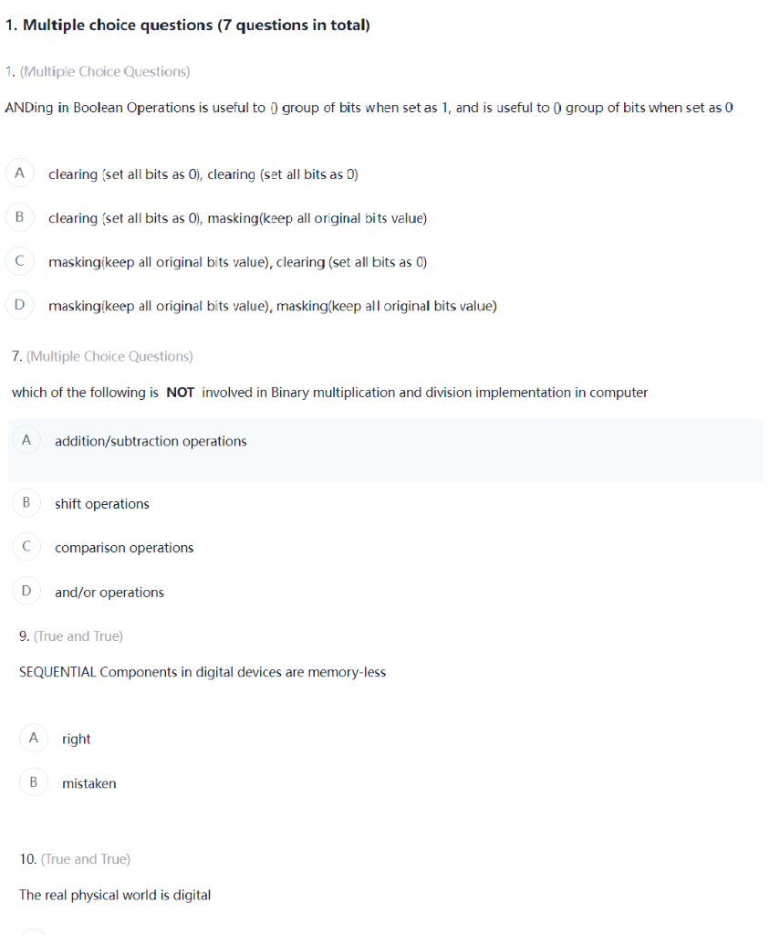 Solved 1. Multiple choice questions (7 questions in total) | Chegg.com