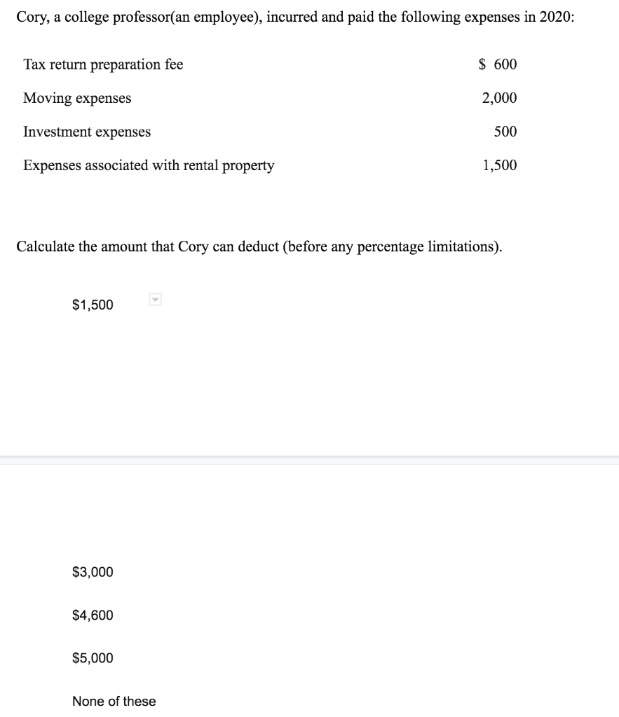 Solved Cory, a college professor(an employee), incurred and