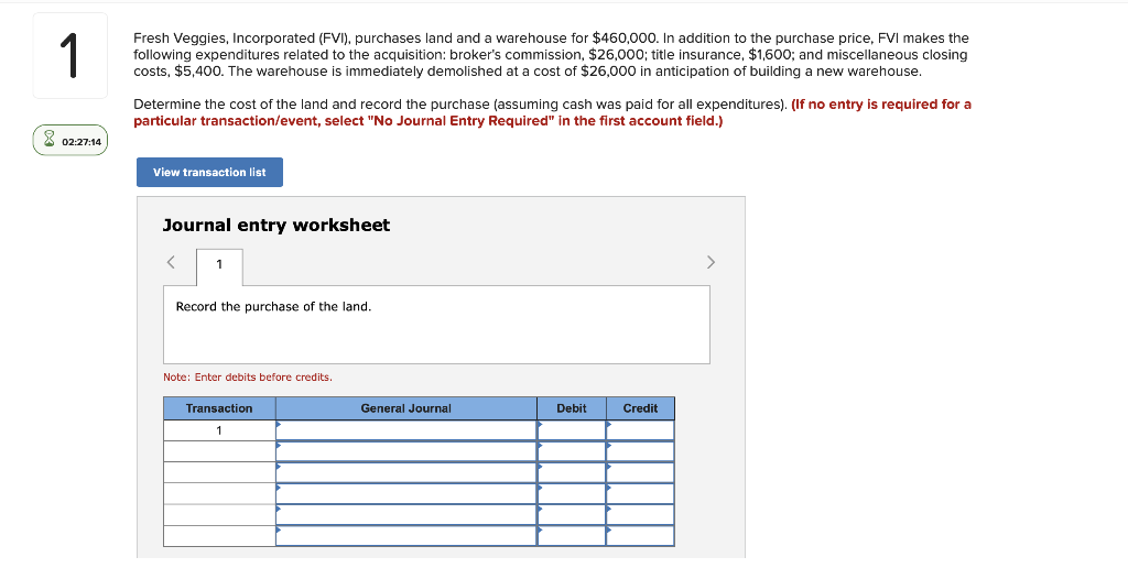 Solved Fresh Veggies, Incorporated (FVI), purchases land and
