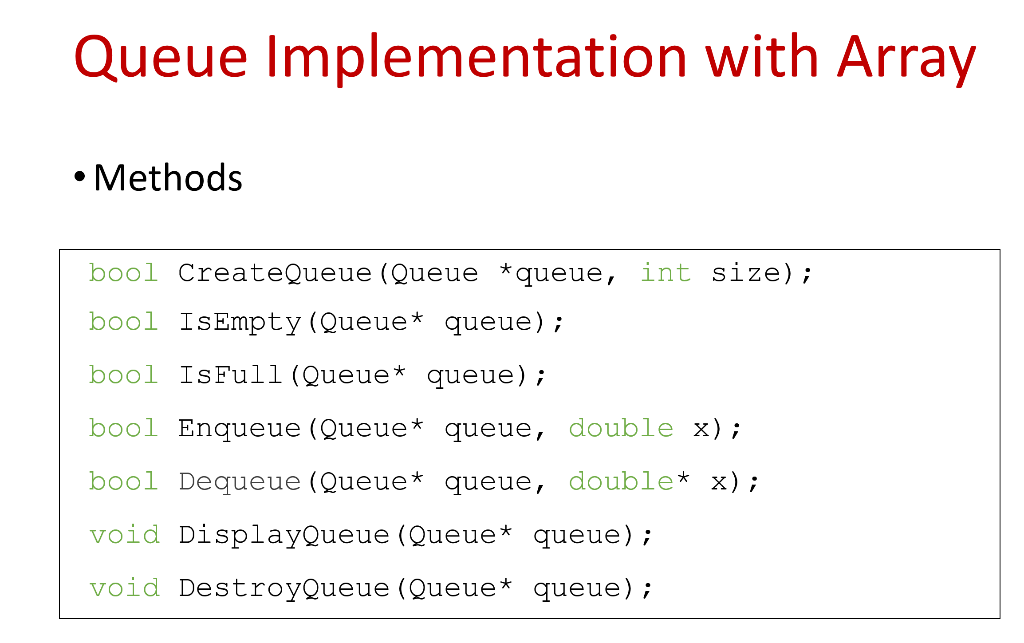 Solved Queue Implementation with Array • Data typedef | Chegg.com