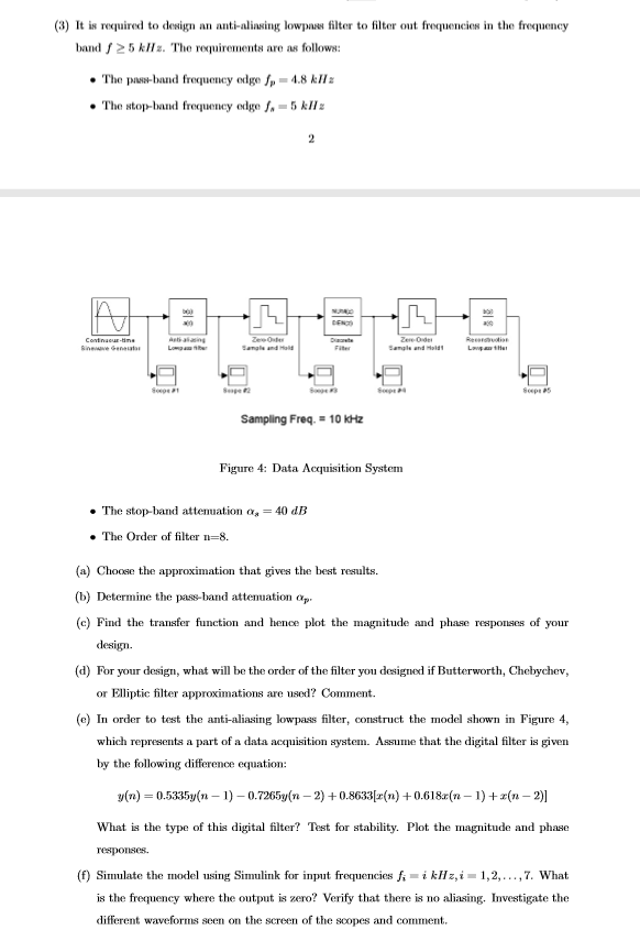 Solved (3) It is required to design an anti-aliasing lowpass | Chegg.com