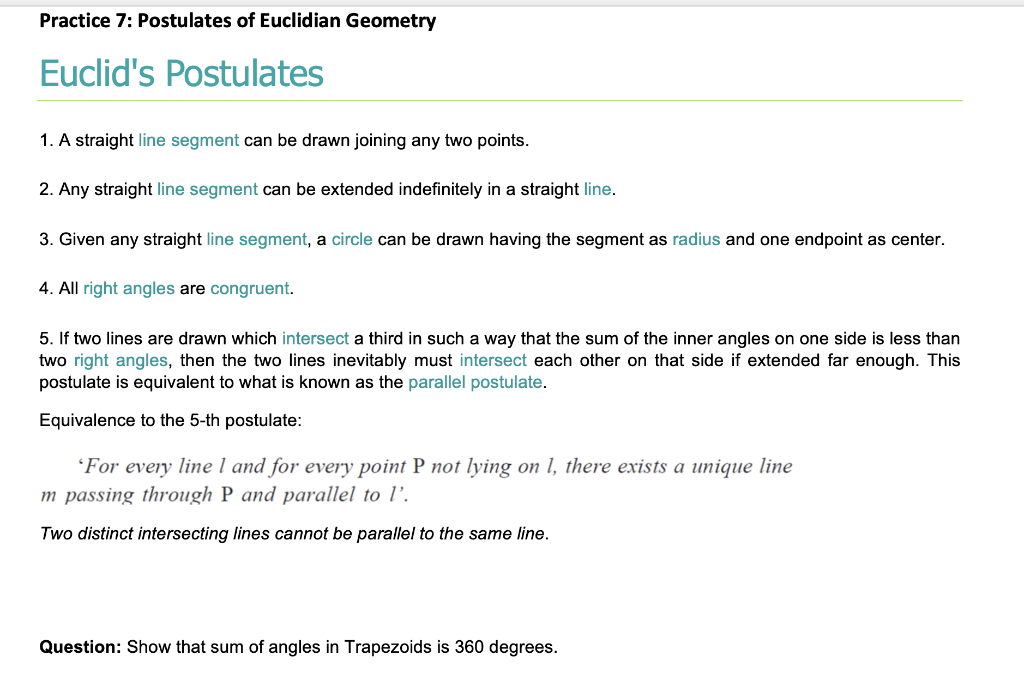 Solved 1. A straight line segment can be drawn joining any | Chegg.com