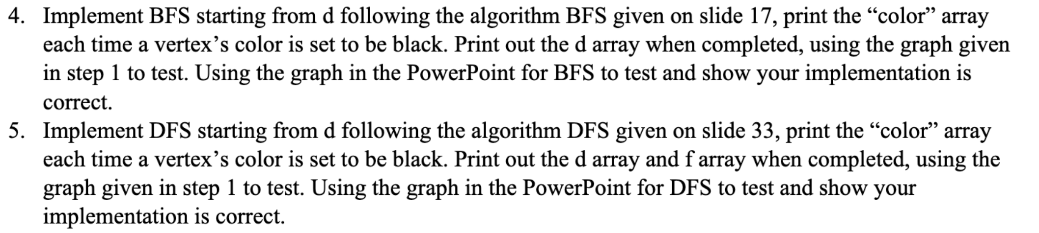 Solved 4. Implement BFS starting from d following the | Chegg.com