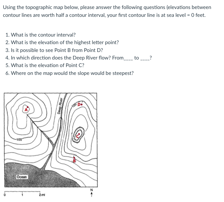 Solved Using The Topographic Map Below, Please Answer The | Chegg.com