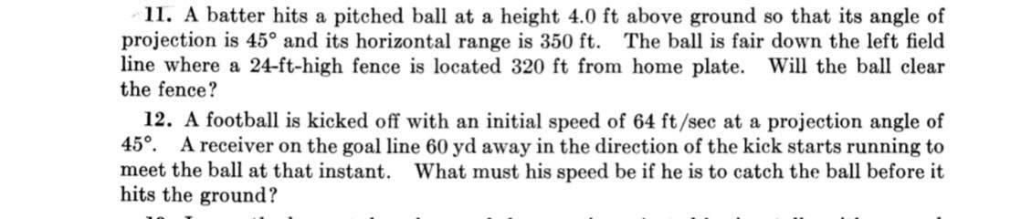 Solved 11. A batter hits a pitched ball at a height 4.0ft | Chegg.com
