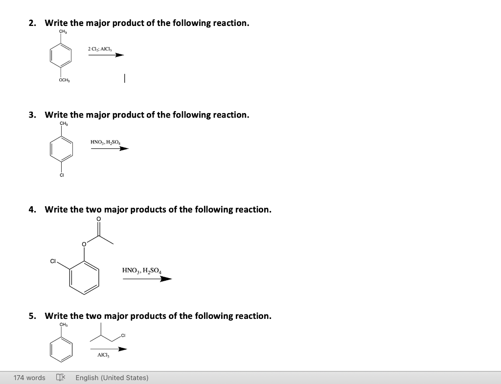 Solved 2. Write The Major Product Of The Following Reaction. | Chegg.com