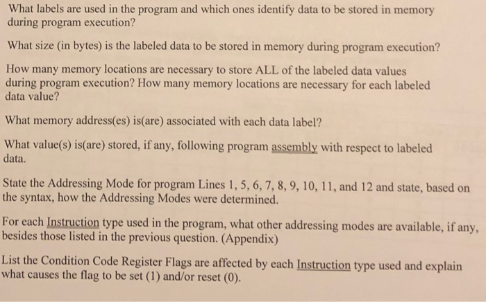 What labels are used in the program and which ones | Chegg.com