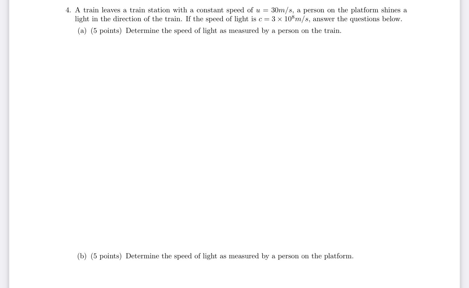 Solved 4. A train leaves a train station with a constant | Chegg.com