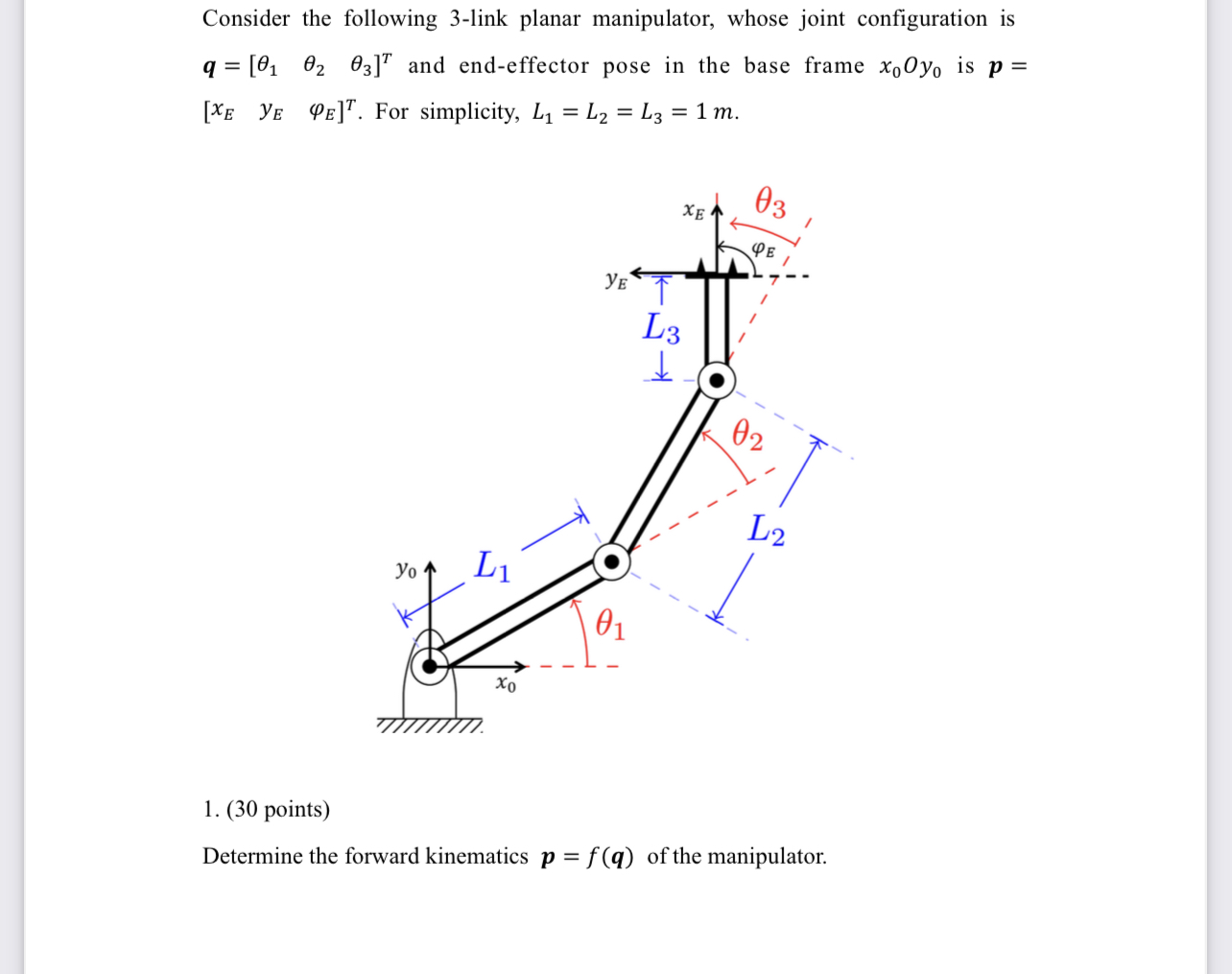 Consider the following 3-link planar manipulator, | Chegg.com