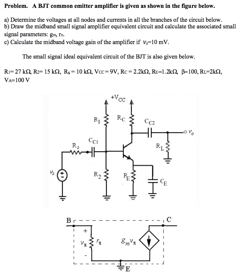 Solved Problem. A BJT common emitter amplifier is given as | Chegg.com