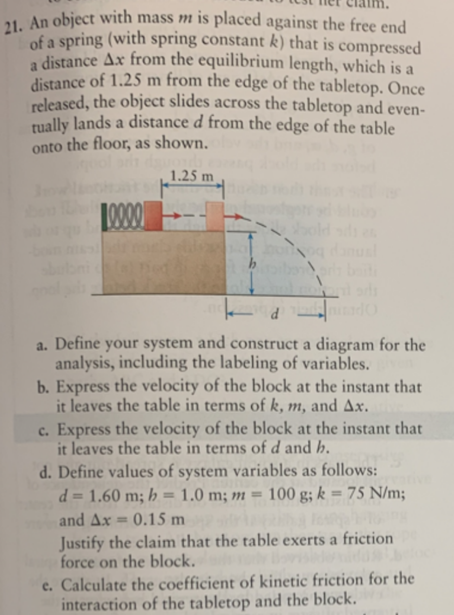 Solved 21. An Object With Mass M Is Placed Against The Free | Chegg.com