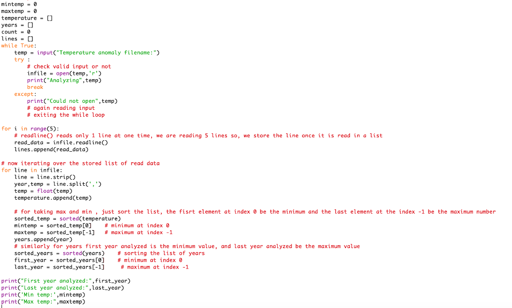 Solved I need the code to have the minium with the Year | Chegg.com