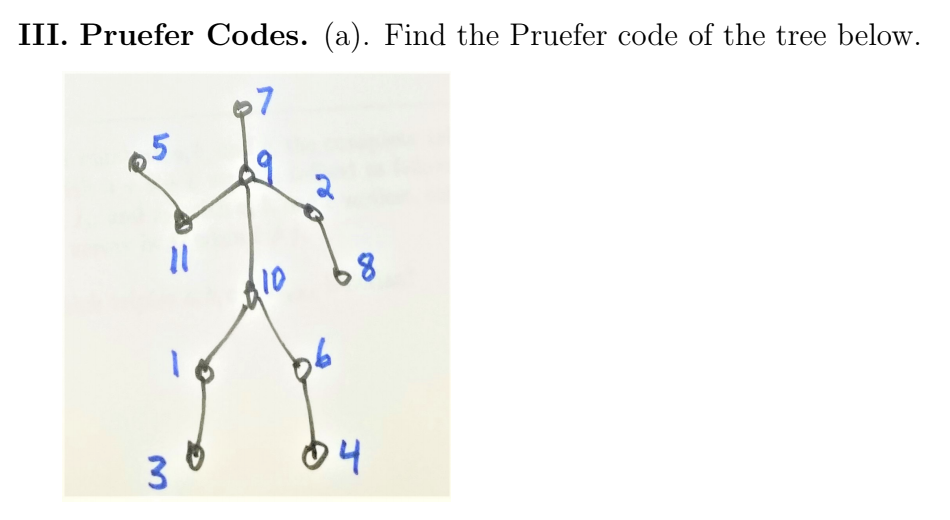Solved III. Pruefer Codes. (a). Find the Pruefer code of the | Chegg.com