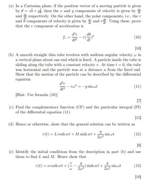 Solved (a) In a Cartesian plane, if the position vector of a | Chegg.com