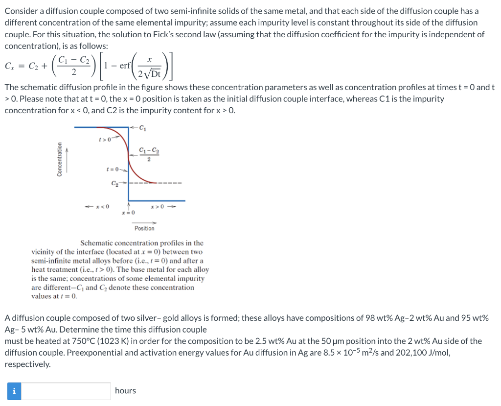 Consider a diffusion couple composed of two semi-infinite solids of the same metal, and that each side of the diffusion coupl