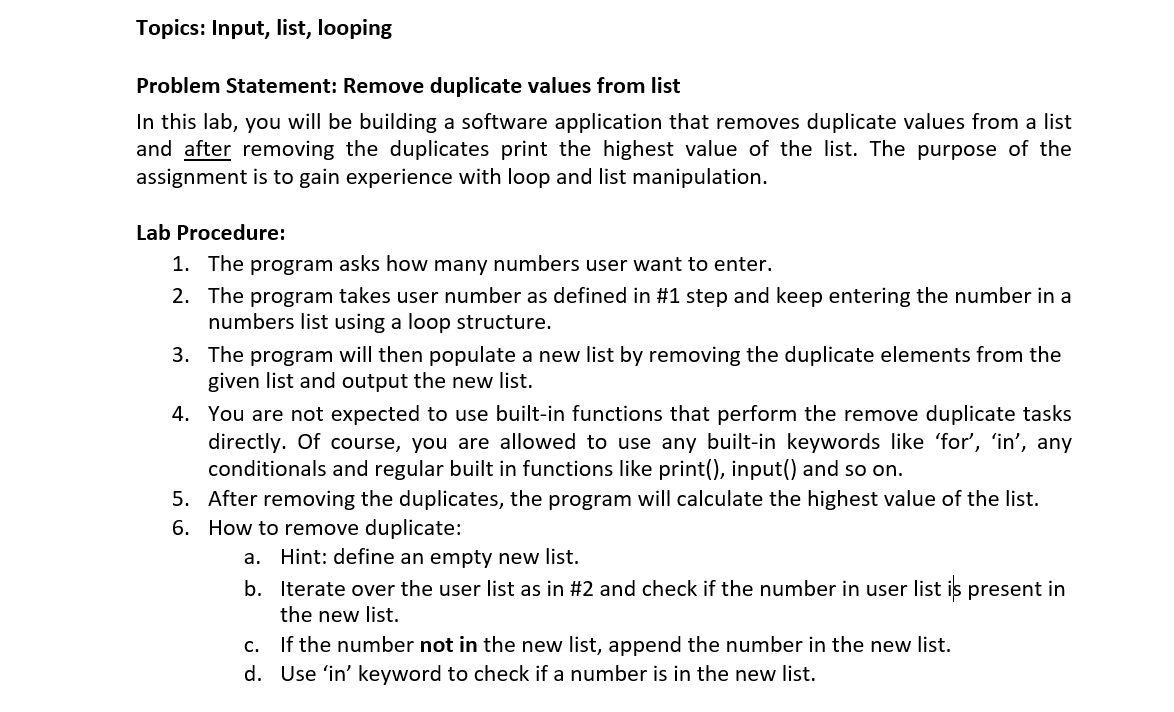 Solved Topics: Input, list, looping Problem Statement: | Chegg.com