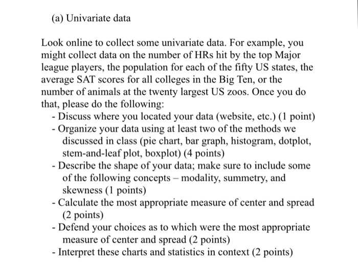 Solved (a) Univariate data Look online to collect some | Chegg.com