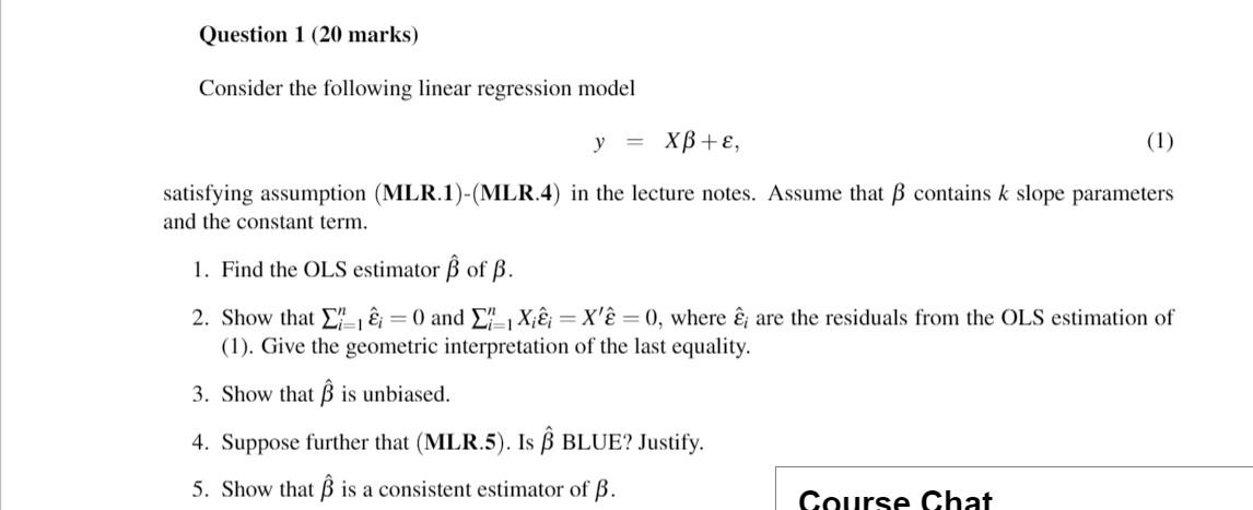 Question 1 Marks Consider The Following Linea Chegg Com