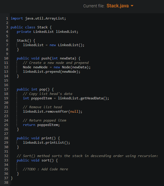 Solved 17.2 Problem 2 Add a method to our stack code from | Chegg.com