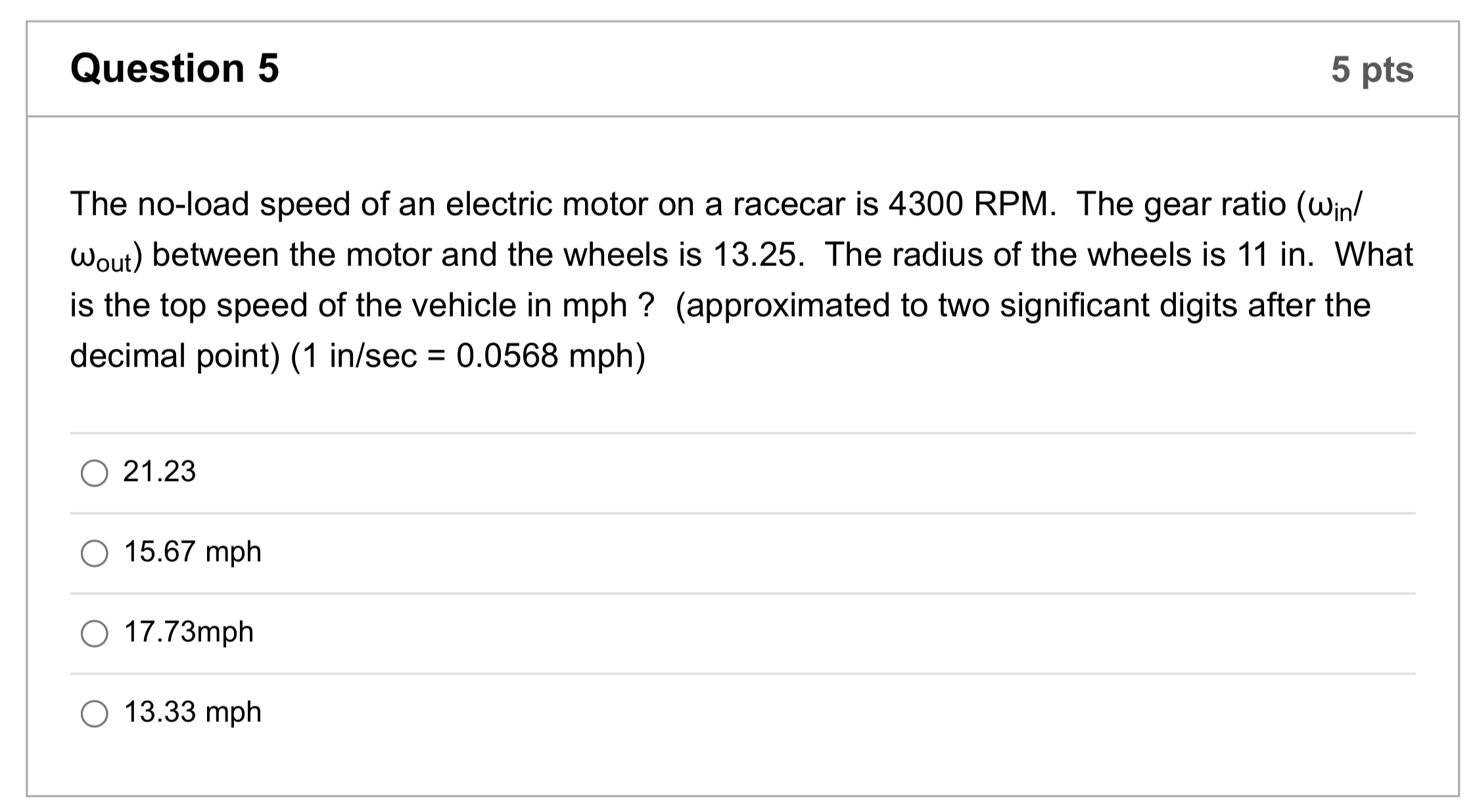 Solved The noload speed of an electric motor on a racecar