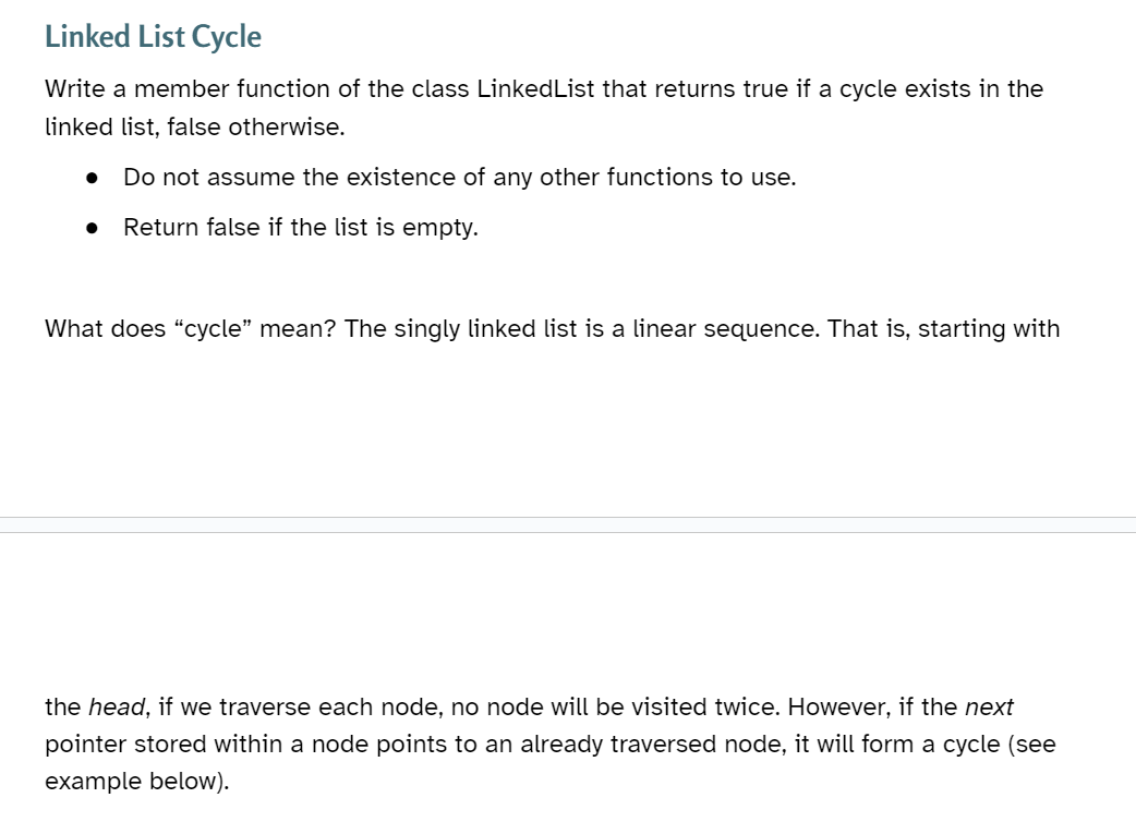 Linked List Cycle Write a member function of the | Chegg.com